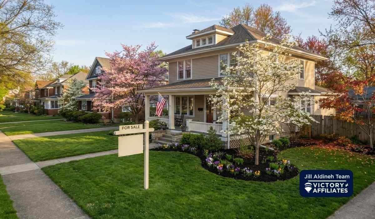 Oakwood home with a well-maintained exterior and landscaping in spring, ready for sale